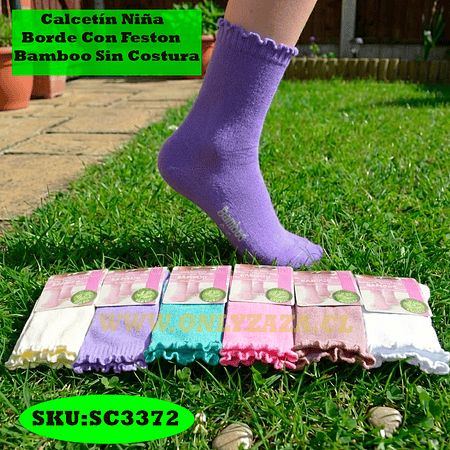 Calcetín Niña Borde Con Feston Bamboo Sin Costura