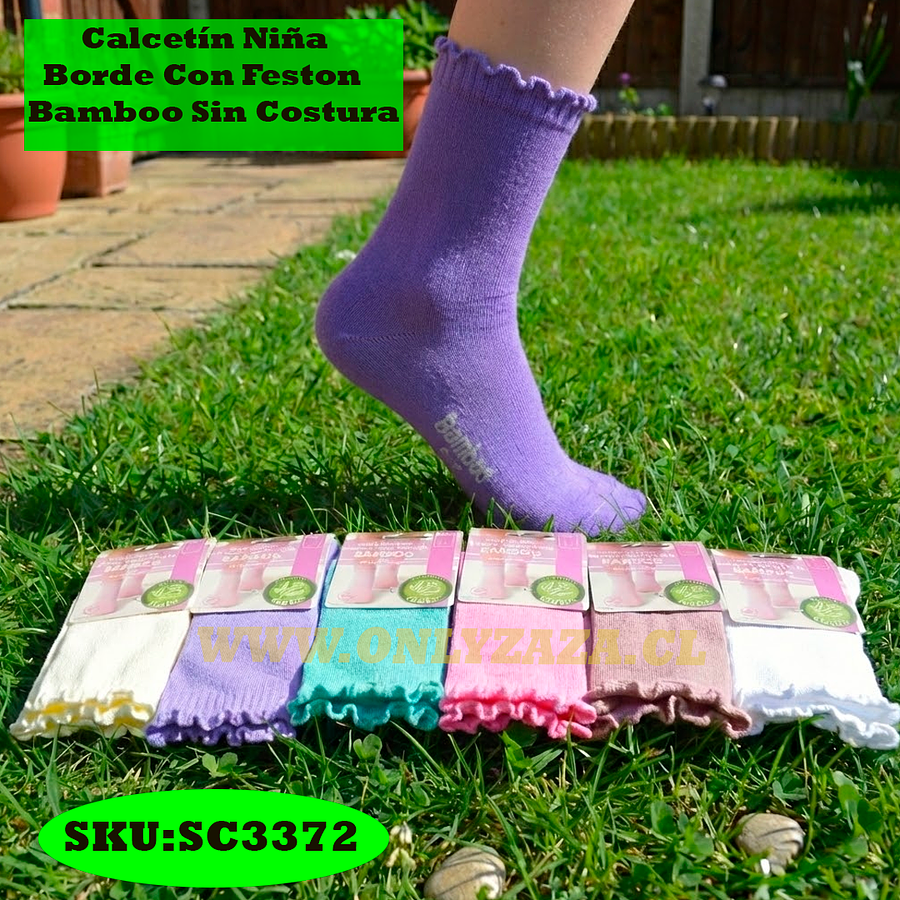Calcetín Niña Borde Con Feston Bamboo Sin Costura