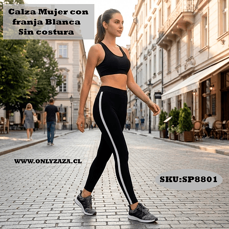 Calza Mujer con franja Blanca - Sin costura