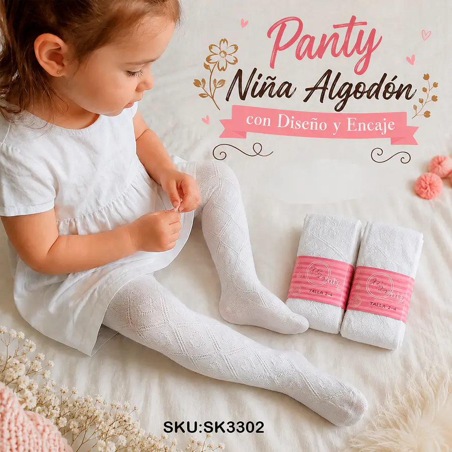 Panty Blanca Con Diseño Niña Algodón