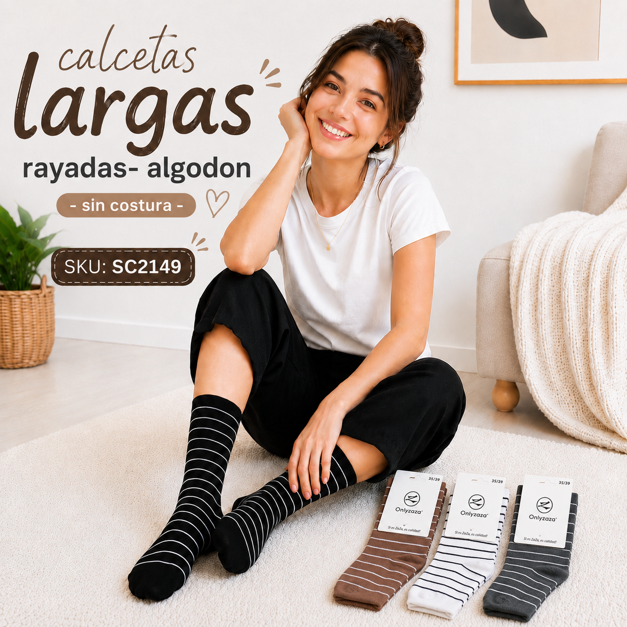 calcetas largas rayadas- algodon - sin costura