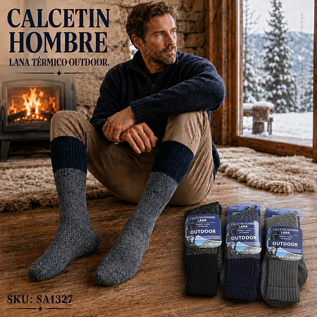Calcetín Hombre Lana Outdoor, Térmico