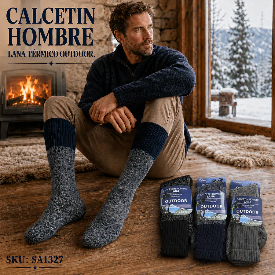 Calcetín Hombre Lana Outdoor, Térmico