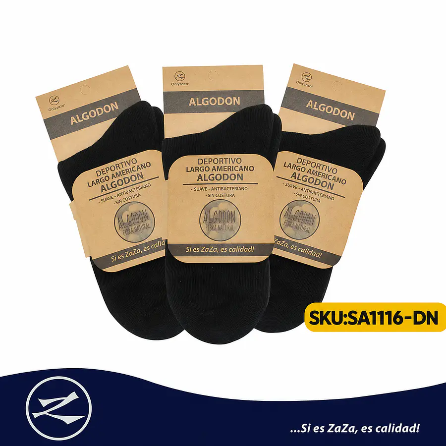 Calcetín Deportivo Largo Americano Algodon Negros