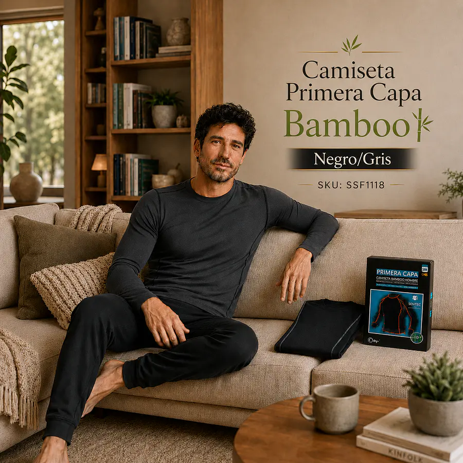 Camiseta Primera Capa Bamboo Negro/Gris