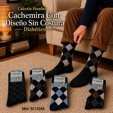 Calcetín Hombre Cachemira Con Diseño Sin Costura Diabético