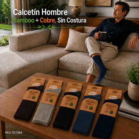 Calcetín Hombre Bamboo + Cobre, Sin Costura