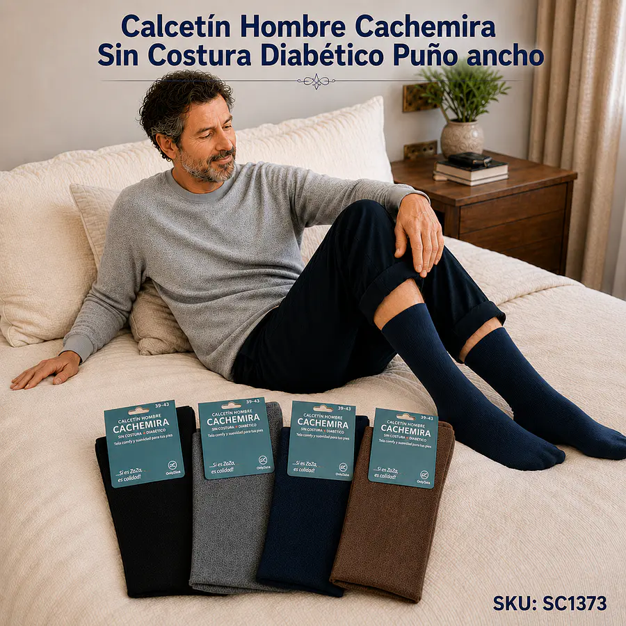 Calcetín Hombre Cachemira Sin Costura Diabético Puño ancho