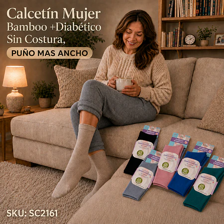 Calcetín Mujer Bamboo +Diabético Sin Costura, PUÑO MAS ANCHO