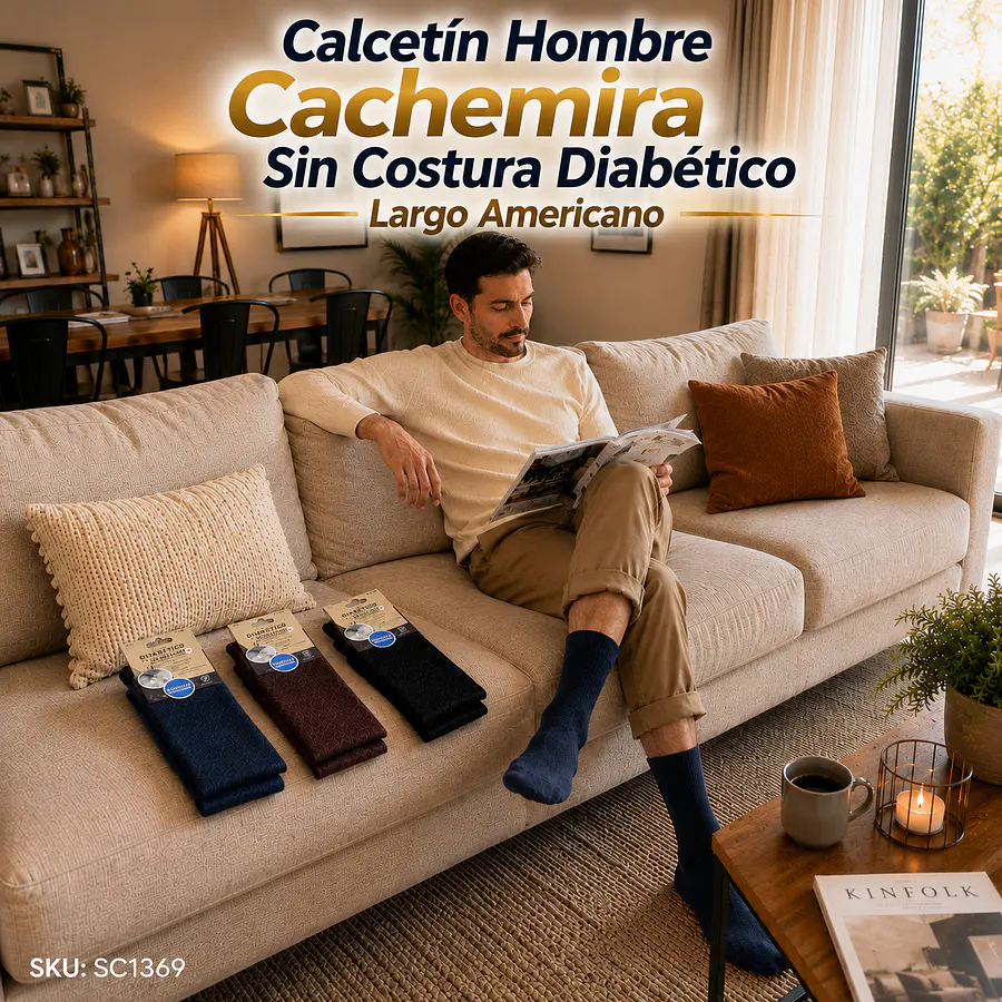 Calcetín Hombre Cachemira Sin Costura Diabético Largo Americano