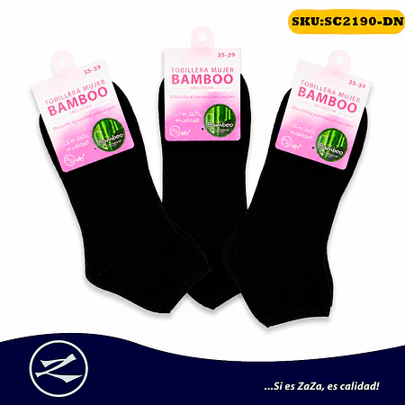 Tobillera Mujer Negro unicolor +Bamboo Sin Costura  
