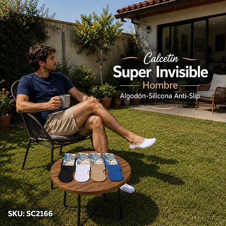 Calcetin Super Invisible Hombre Algodón-Silicona Anti-Slip