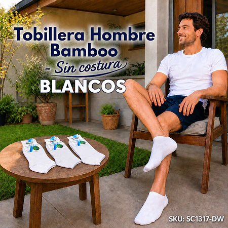 Tobillera Hombre Blanco Unicolor Bamboo Sin Costura