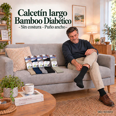 Calcetín largo Bamboo Diabético - Sin costura - Puño ancho
