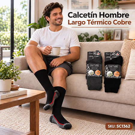 Calcetín Hombre Largo Térmico Cobre +Lana 