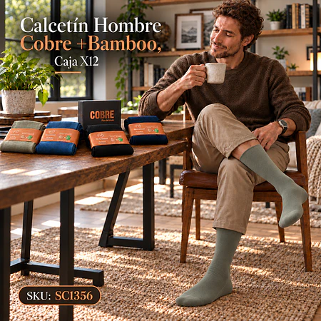 Calcetín Hombre Cobre +Bamboo, Caja X12 