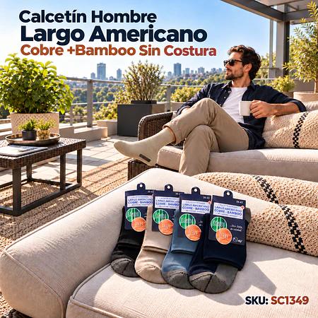 Calcetín Hombre Largo Americano Cobre +Bamboo Sin Costura