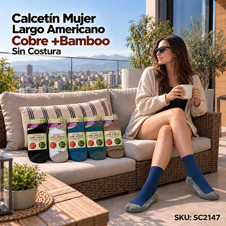 Calcetín Mujer Largo Americano Cobre +Bamboo Sin Costura