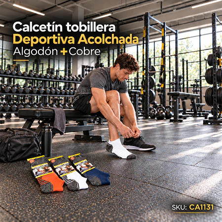 Calcetín tobillera Deportiva Acolchada Algodón + Cobre