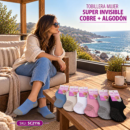 Tobillera Mujer Super Invisible Cobre +Algodón