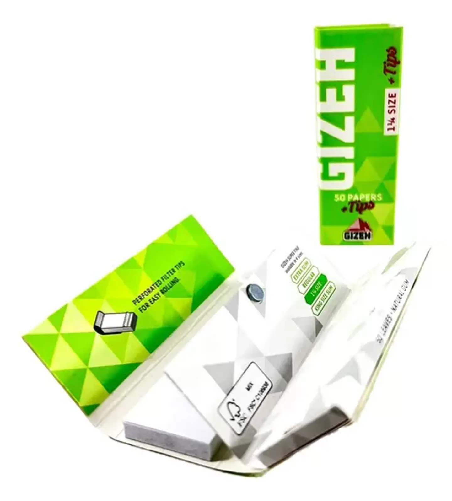 PAPELILLOS GIZEH VERDE 1 1/4 + TIPS 1