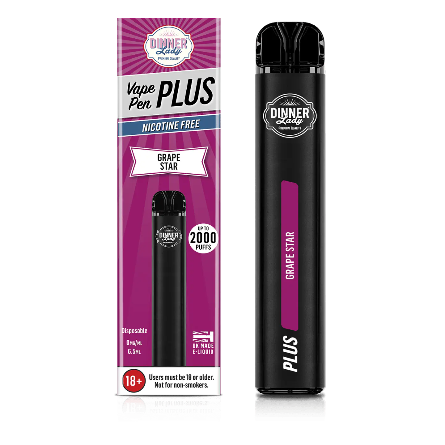 VAPORIZADOR DESECHABLE VAPE PENPLUS DINNER LADY 2000 PUFF GRAPE STAR 0% NIC 1