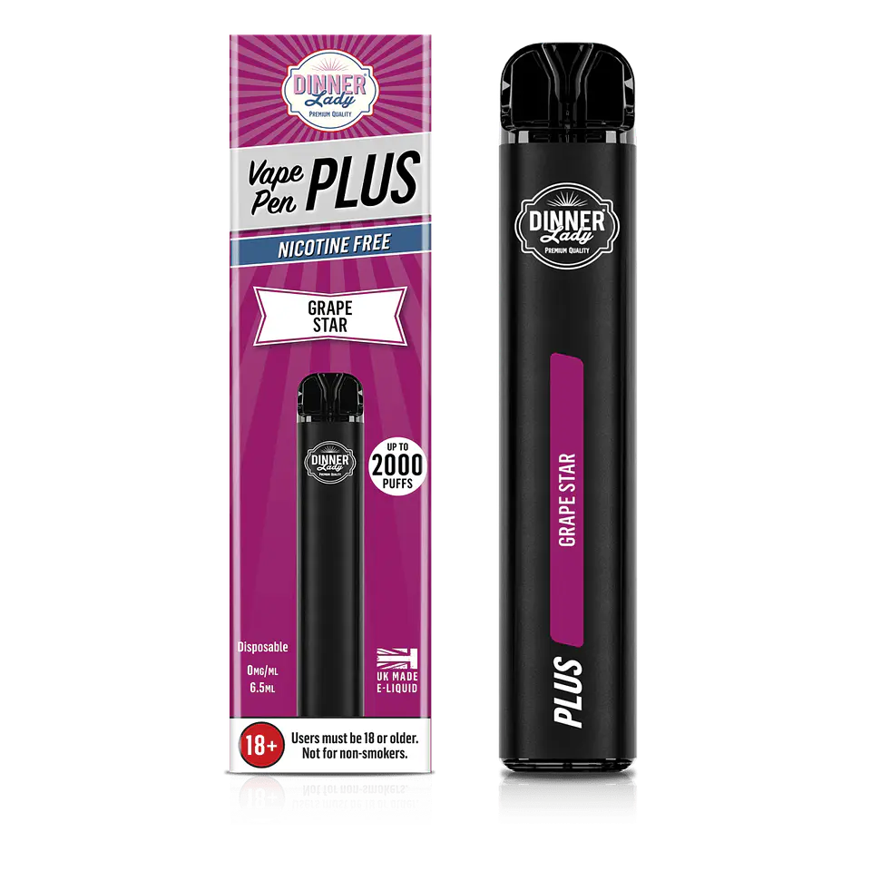 VAPORIZADOR DESECHABLE VAPE PENPLUS DINNER LADY 2000 PUFF GRAPE STAR 0% NIC 1