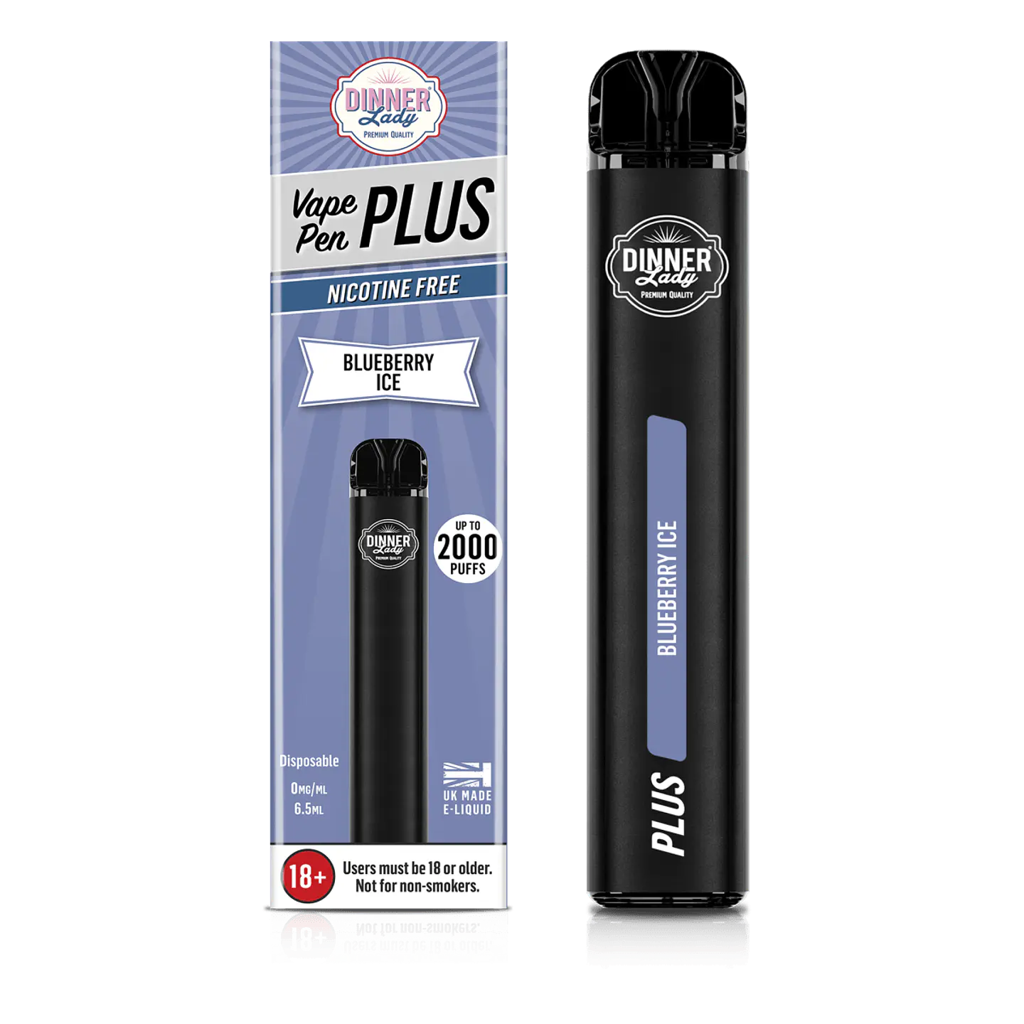 VAPORIZADOR DESECHABLE VAPE PENPLUS DINNER LADY 2000 PUFF BLUEBERRY ICE 0% NIC 1