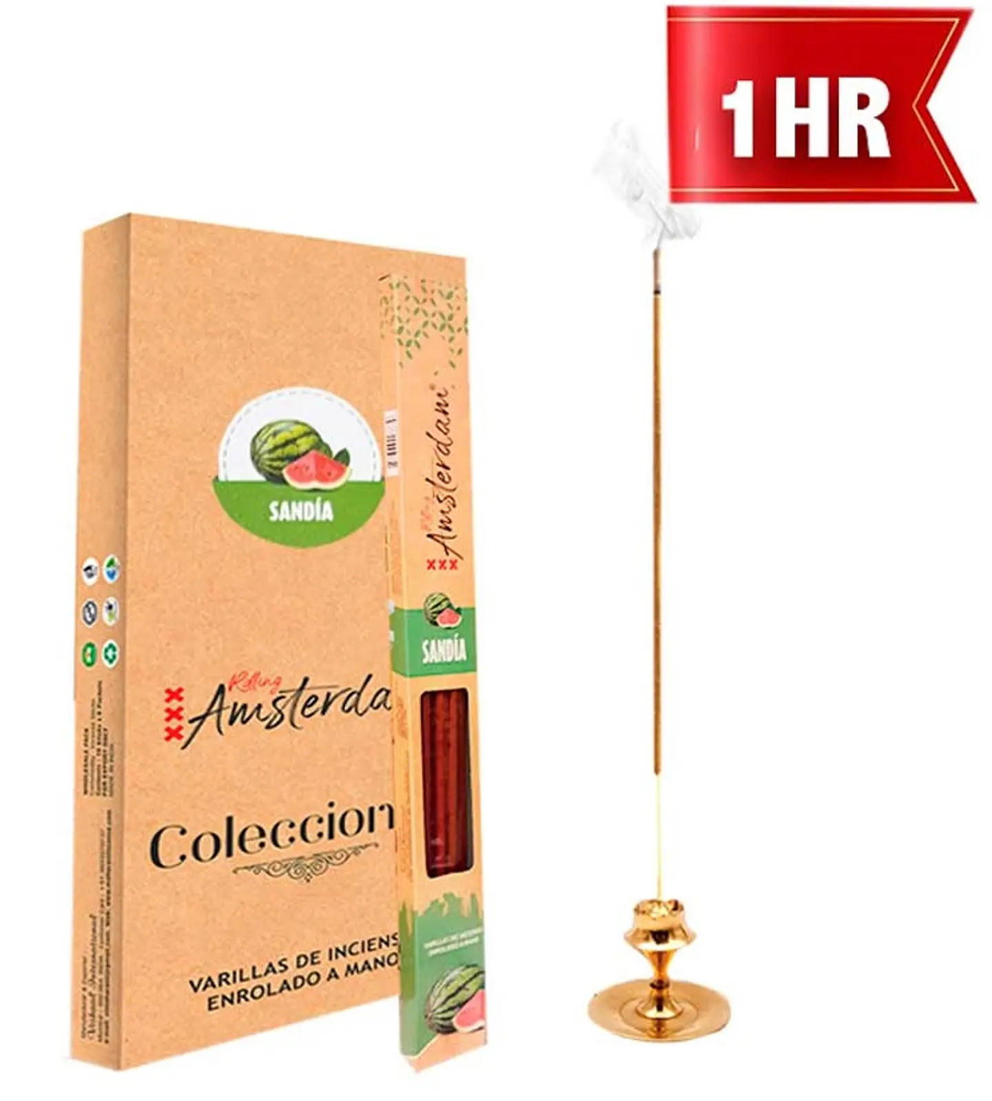 INCIENSO PEQUEÑO ROLLING AMSTERDAM 20 CM SANDÍA 1 HORA ! 1