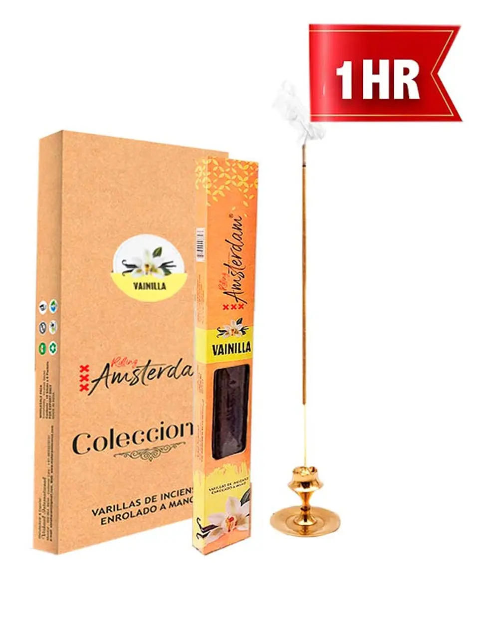 INCIENSO PEQUEÑO ROLLING AMSTERDAM 20 CM VAINILLA 1 HORA ! 1