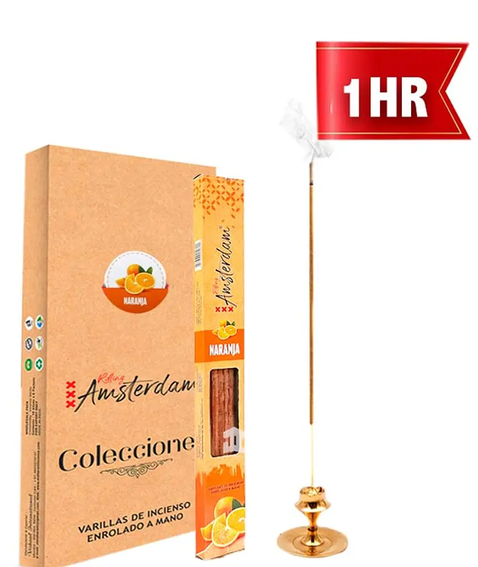 INCIENSO PEQUEÑO ROLLING AMSTERDAM 20 CM NARANJA 1 HORA ! 1