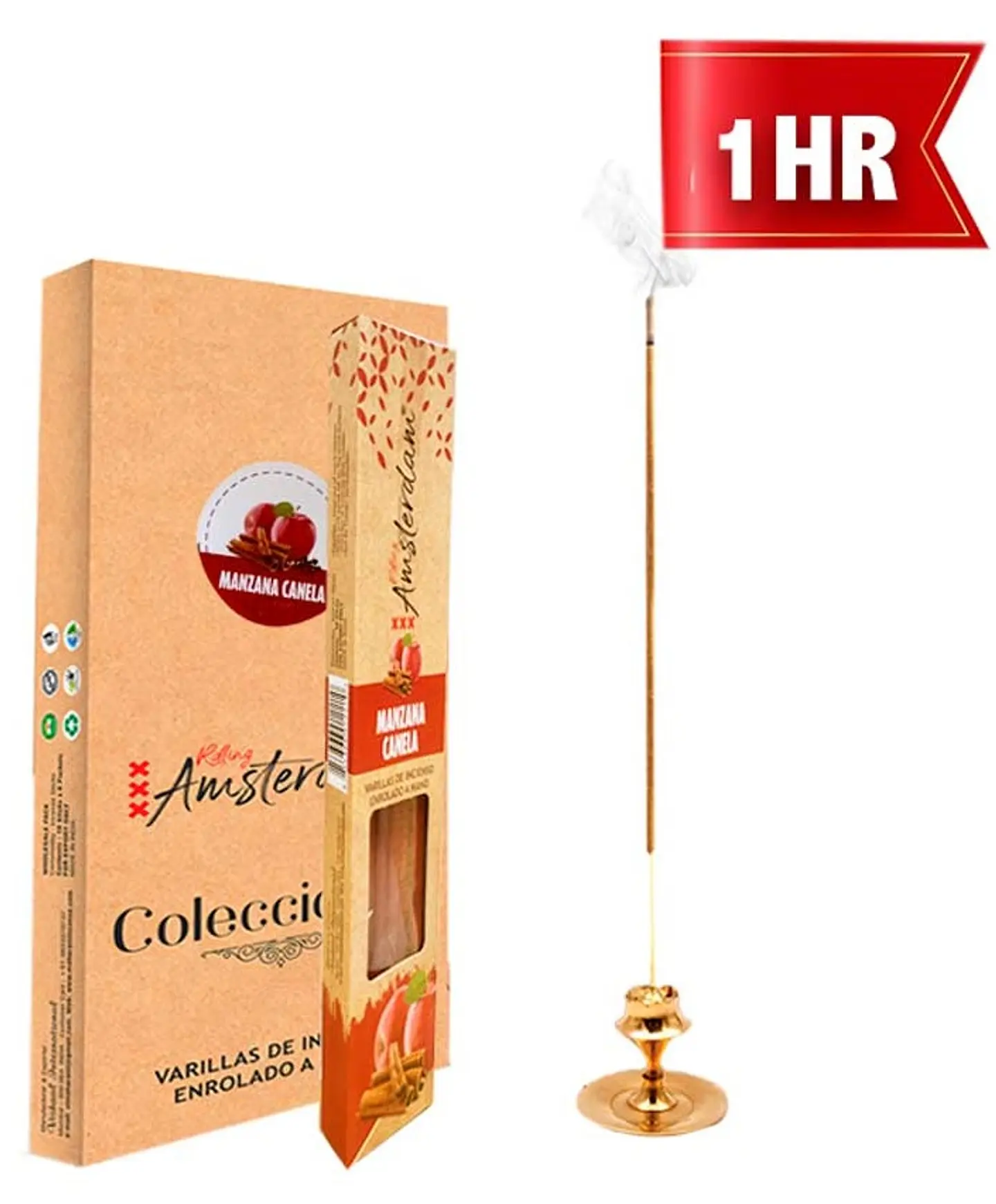 INCIENSO PEQUEÑO ROLLING AMSTERDAM 20 CM MANZANA 1 HORA ! 1