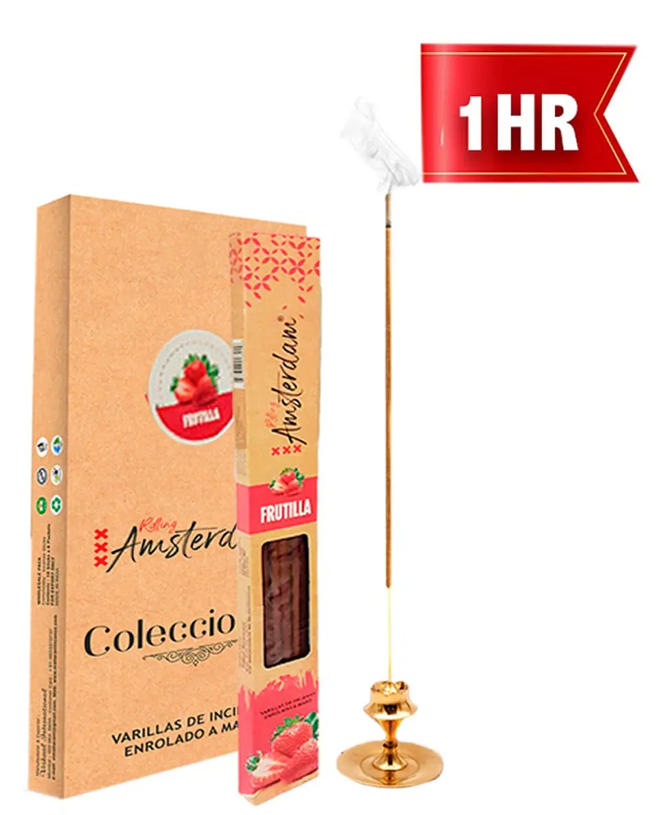 INCIENSO PEQUEÑO ROLLING AMSTERDAM 20 CM FRUTILLA 1 HORA ! 1
