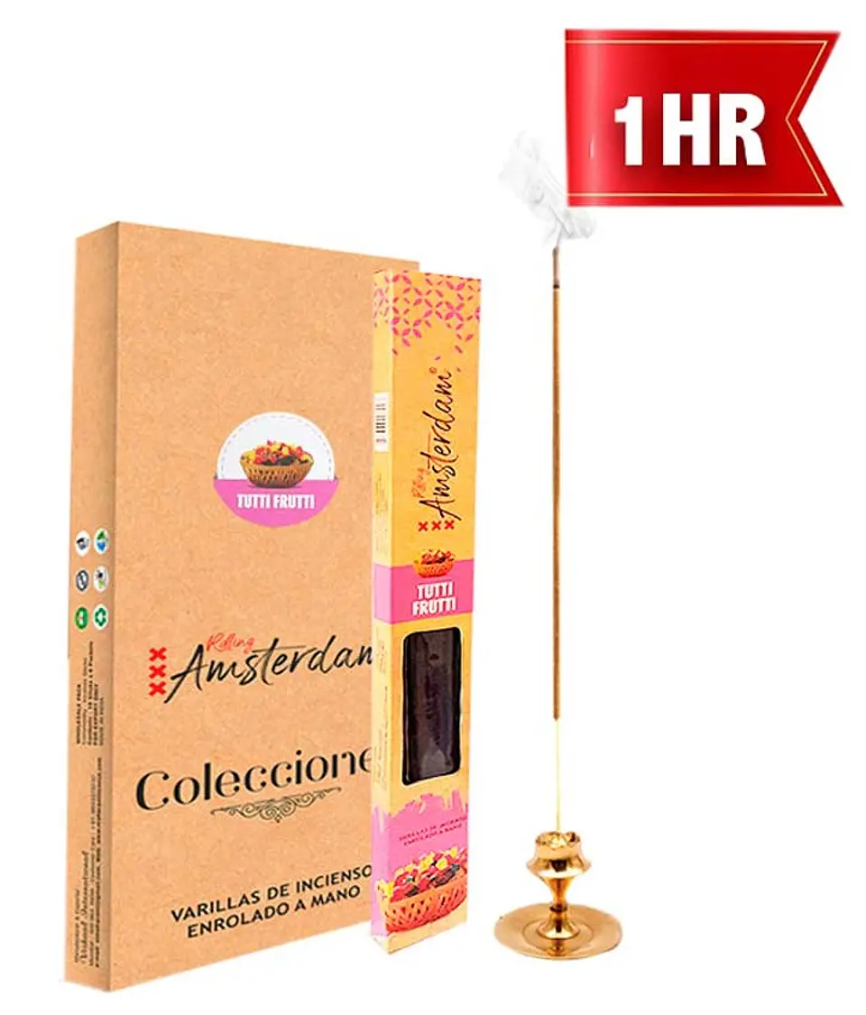 INCIENSO PEQUEÑO ROLLING AMSTERDAM 20 CM TUTTI FRUTTI 1 HORA ! 1