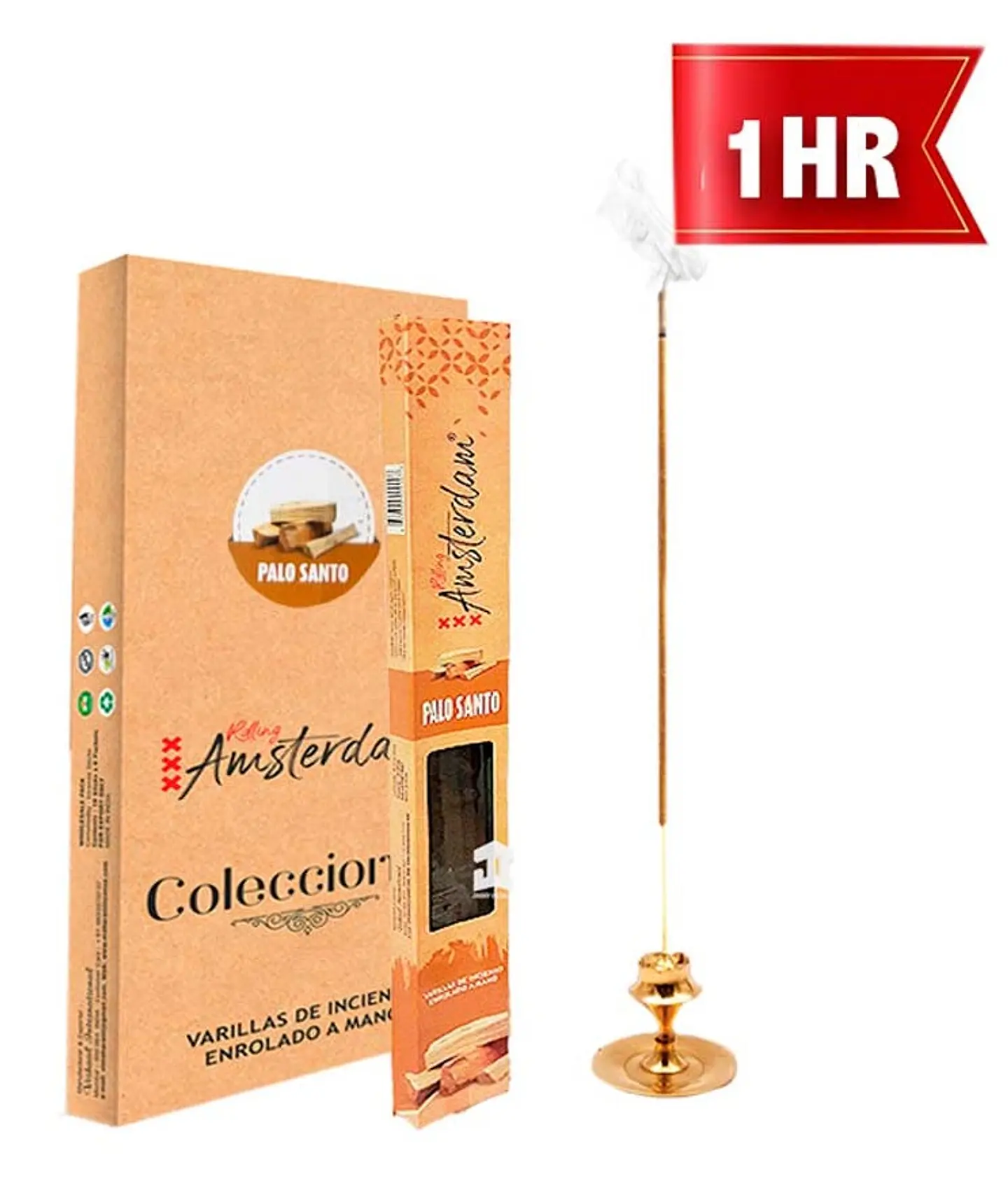 INCIENSO PEQUEÑO ROLLING AMSTERDAM 20 CM PALO SANTO 1 HORA ! 1