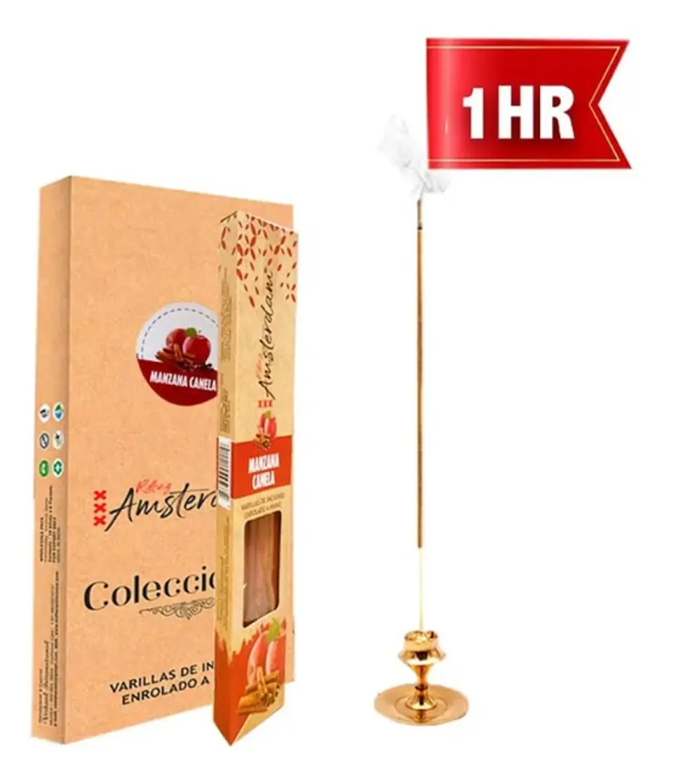 INCIENSO PEQUEÑO ROLLING AMSTERDAM 20 CM MANZANA CANELA 1 HORA ! 1