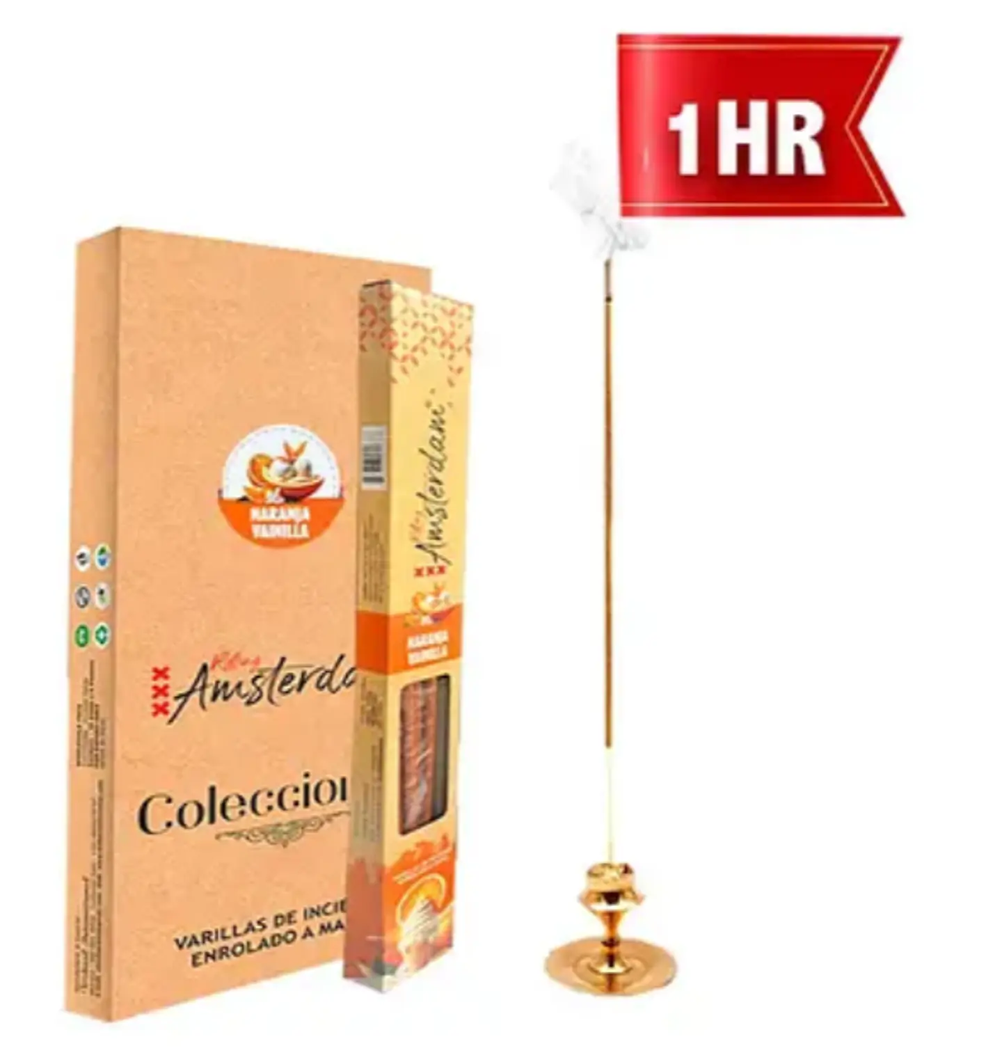 INCIENSO PEQUEÑO ROLLING AMSTERDAM 20 CM NARANJA VAINILLA 1 HORA ! 1
