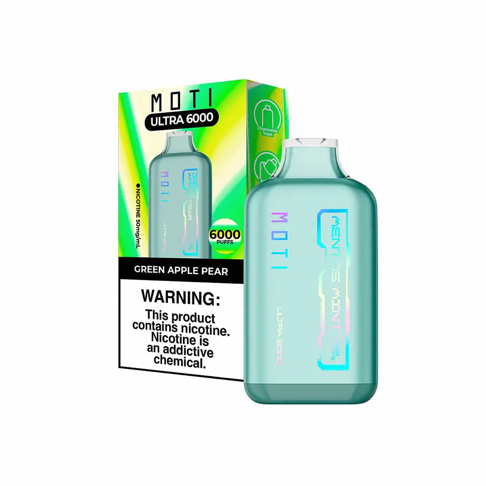 VAPORIZADOR DESECHABLE MOTI ULTRA 6000 PUFF 5% -  GREEN APPLE 1