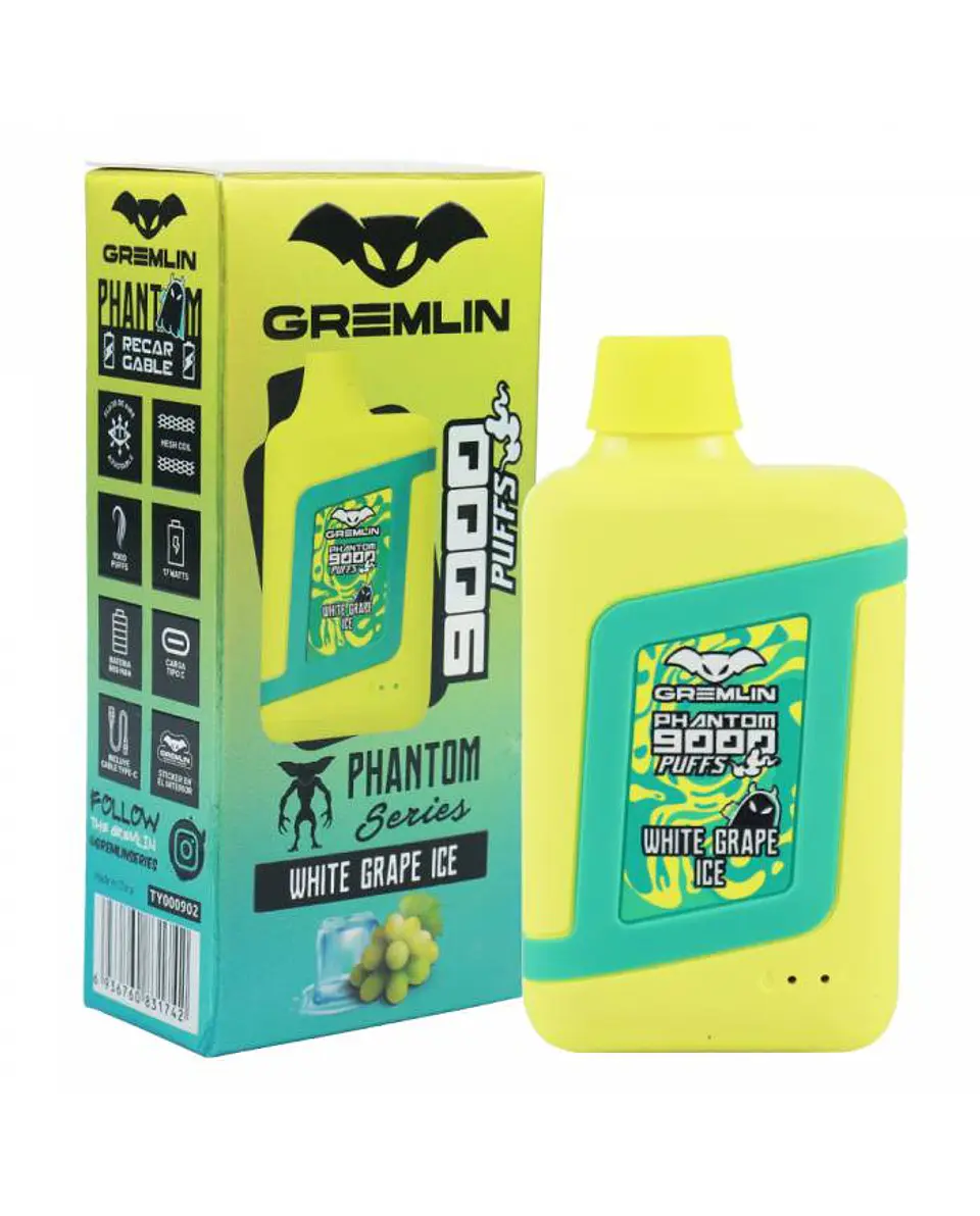 VAPER DESECHABLE WHITE GRAPE ICE PHANTOM 9000 PUFFS 5% - GREMLIN 1