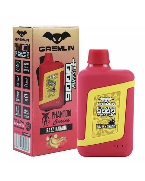 VAPER DESECHABLE RAZZ BANANA PHANTOM 9000 PUFFS 5% - GREMLIN