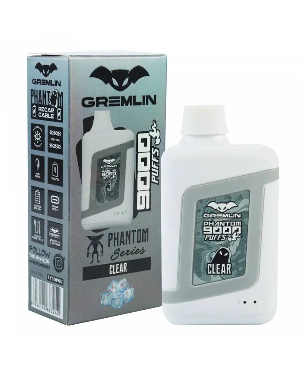 VAPER DESECHABLE CLEAR PHANTOM 9000 PUFFS 5% - GREMLIN 1