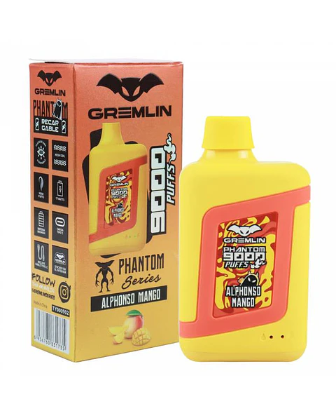 VAPER DESECHABLE ALPHONSO MANGO PHANTOM 9000 PUFFS 5% - GREMLIN