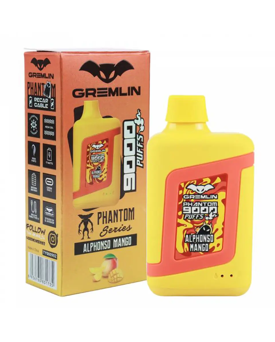 VAPER DESECHABLE ALPHONSO MANGO PHANTOM 9000 PUFFS 5% - GREMLIN 1