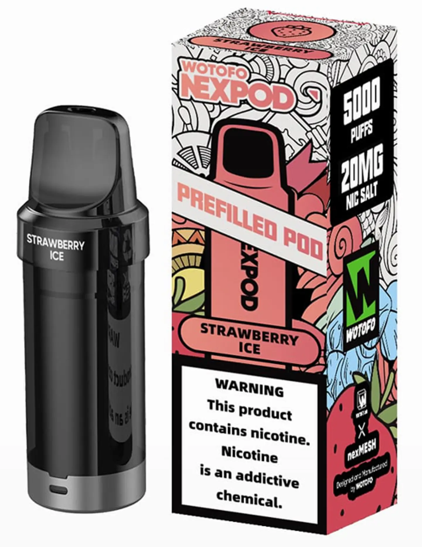 VAPER DESECHABLE STRAWBERRY ICE POD (REPUESTO) 5000 PUFFS 5% - NEXPOD WOTOFO 1