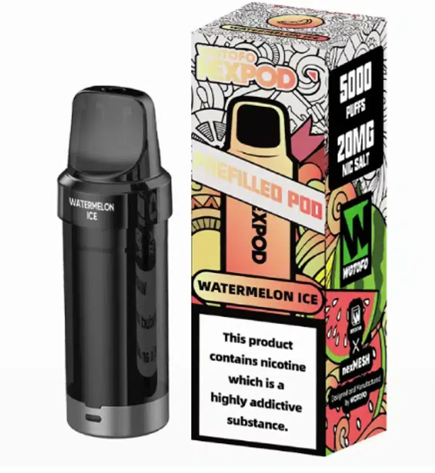 VAPER DESECHABLE WATERMELON ICE POD (REPUESTO) 5000 PUFFS 5% - NEXPOD WOTOFO 1