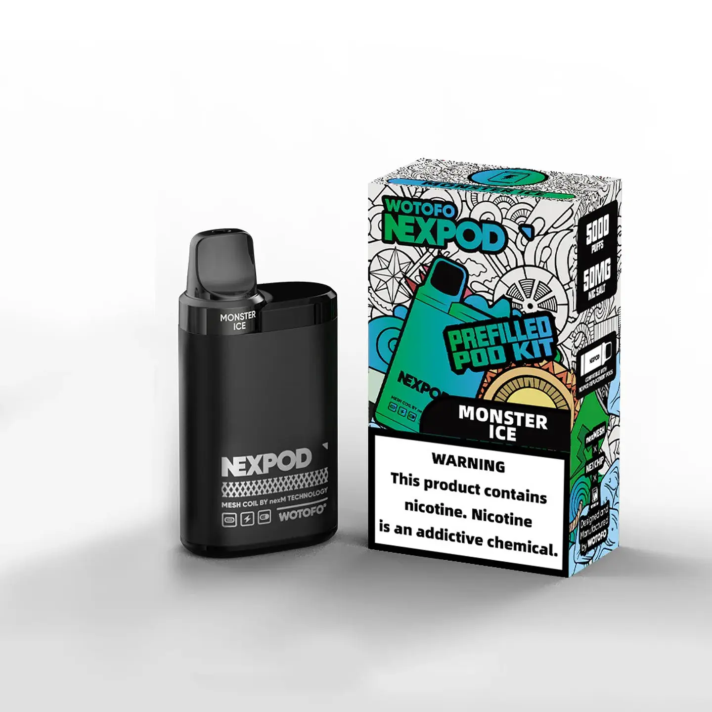 VAPER DESECHABLE MONSTER ICE KIT 5000 PUFFS 5% - NEXPOD WOTOFO 1