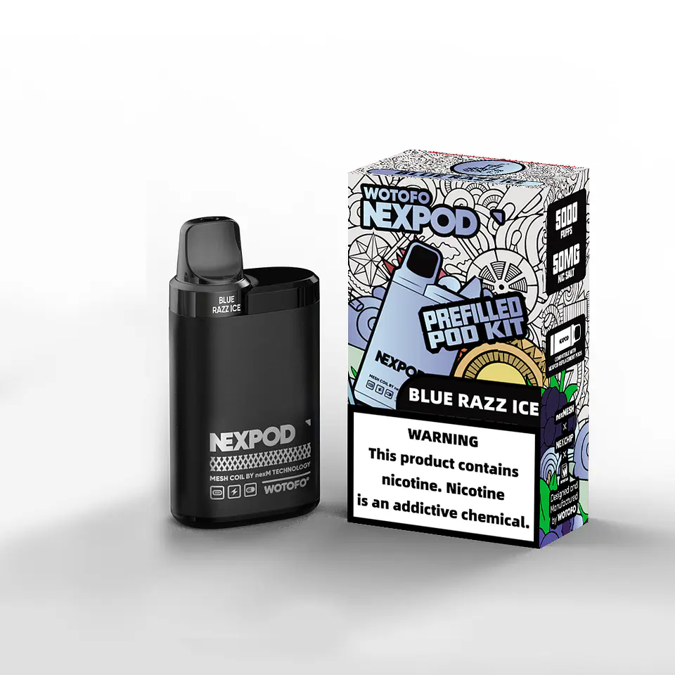 VAPER DESECHABLE BLUE RAZZ ICE KIT 5000 PUFFS 5% - NEXPOD WOTOFO 1