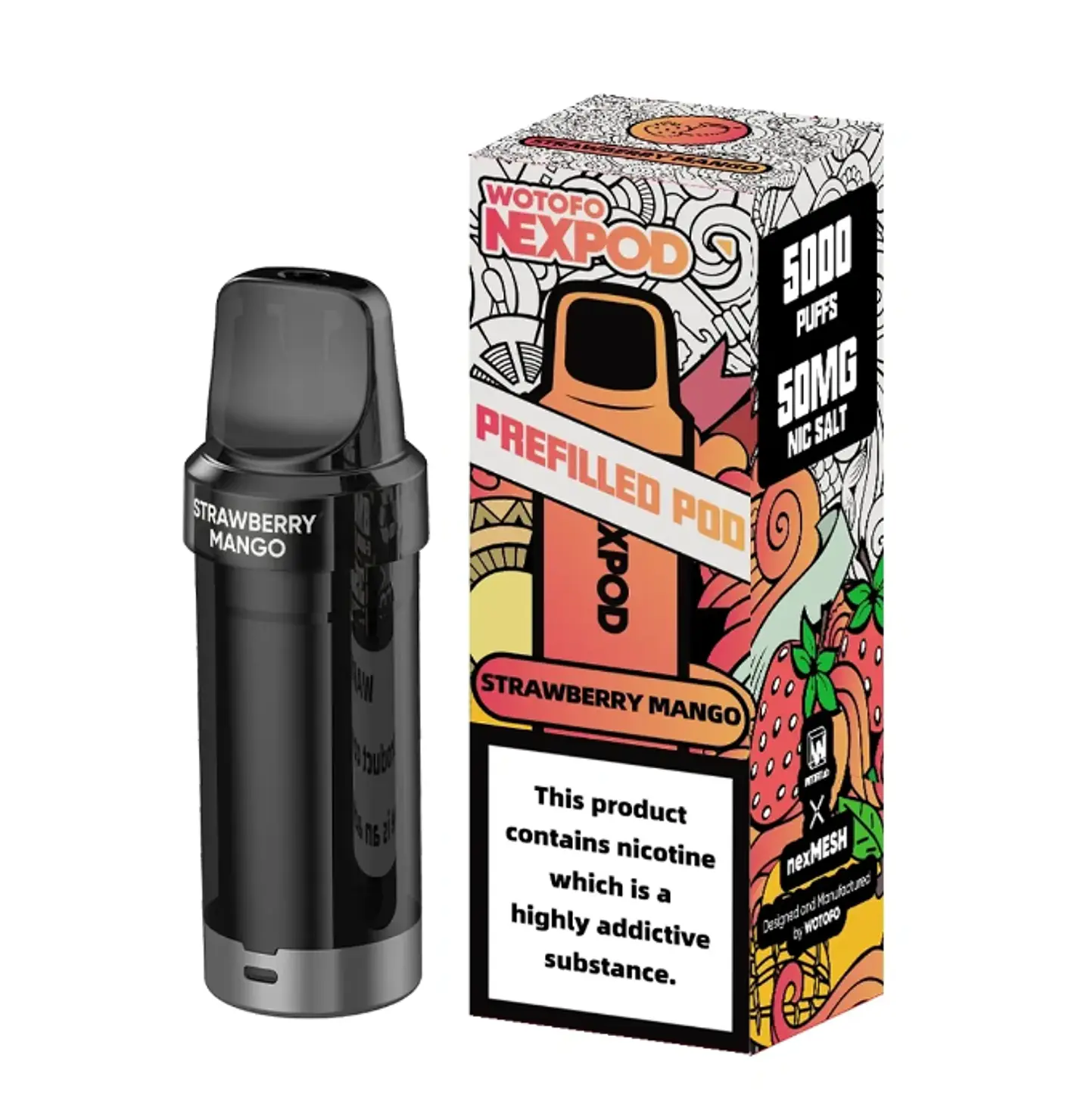 NEXPOD REPUESTO REFILLED POD 5000 PUFFS STRAWBERRY MANGO 4.5% - WOTOFO 1