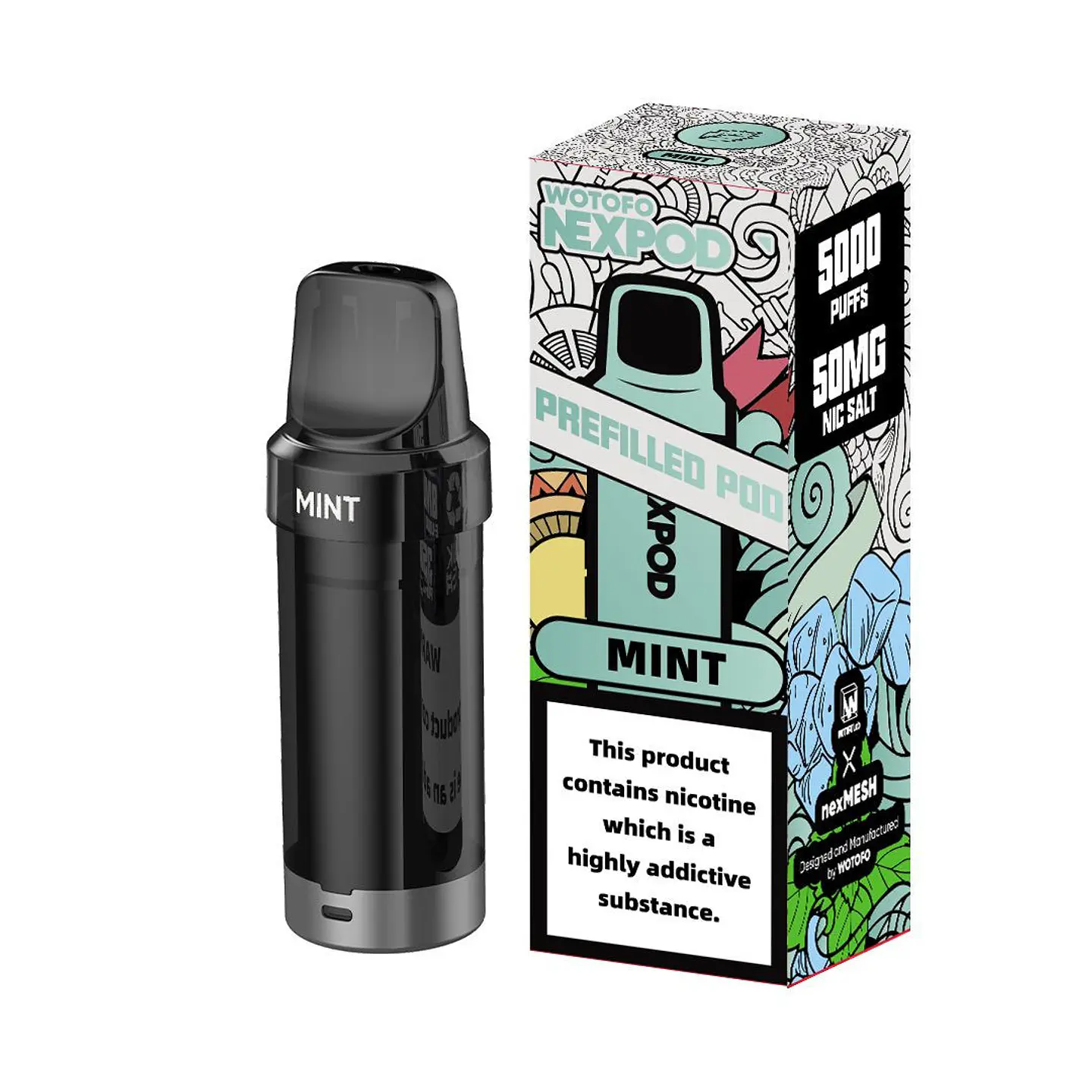 NEXPOD REPUESTO REFILLED POD 5000 PUFFS MINT 4.5% - WOTOFO 1