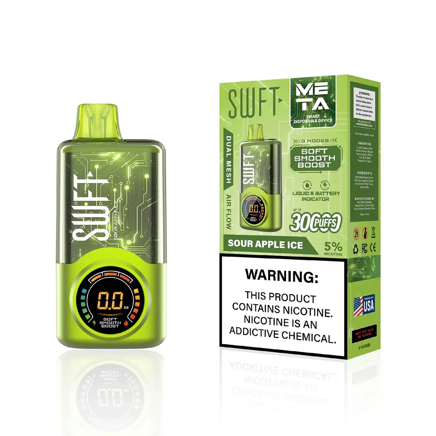 Vaper Desechable Sour Apple Ice 30.000 puffs Dual Mesh 5% - SWFT 1